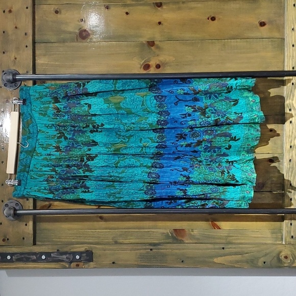 BLUE GREEN GAUZY SKIRT BOLD STATEMENT HIPPIE BOHO GYPSY FLOWY COMFY SIZE LARGE - Picture 5 of 12